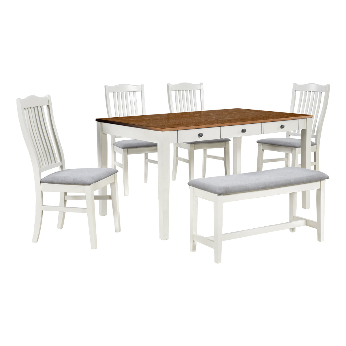 Mid-Century 6-Piece Dining Table Set with Drawers & Seating