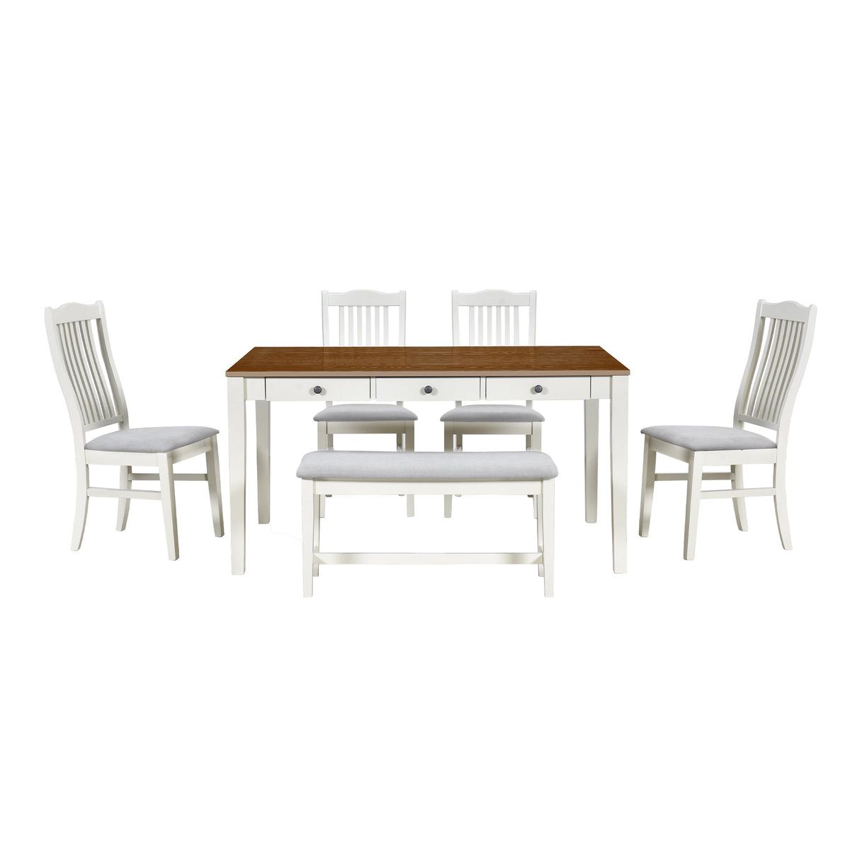 Mid-Century 6-Piece Dining Table Set with Drawers & Seating