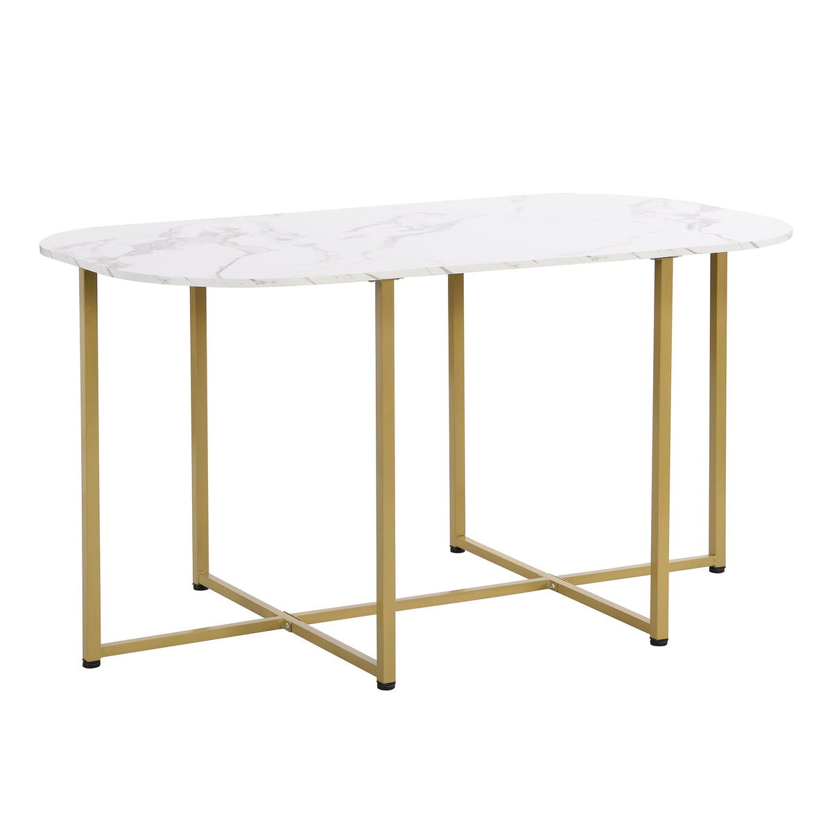 Faux Marble 7-Piece Dining Set for 6 with Gold Frame