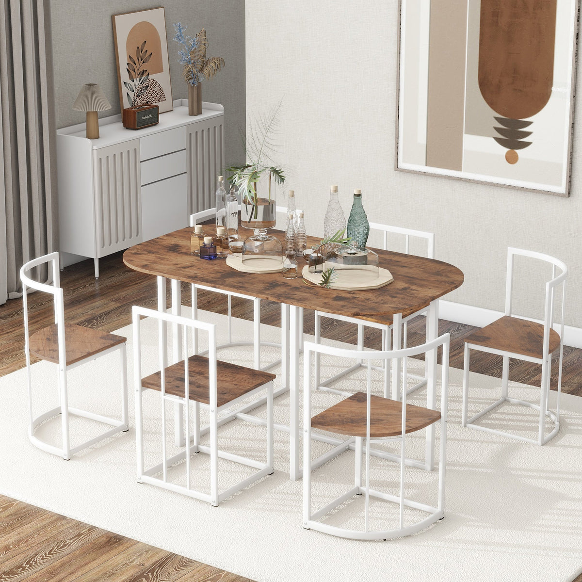 Compact 7-Piece Dining Table Set for 6 Small Spaces