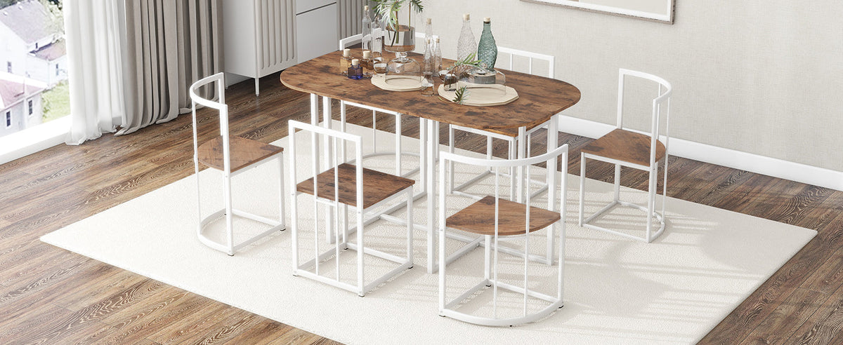 Compact 7-Piece Dining Table Set for 6 Small Spaces