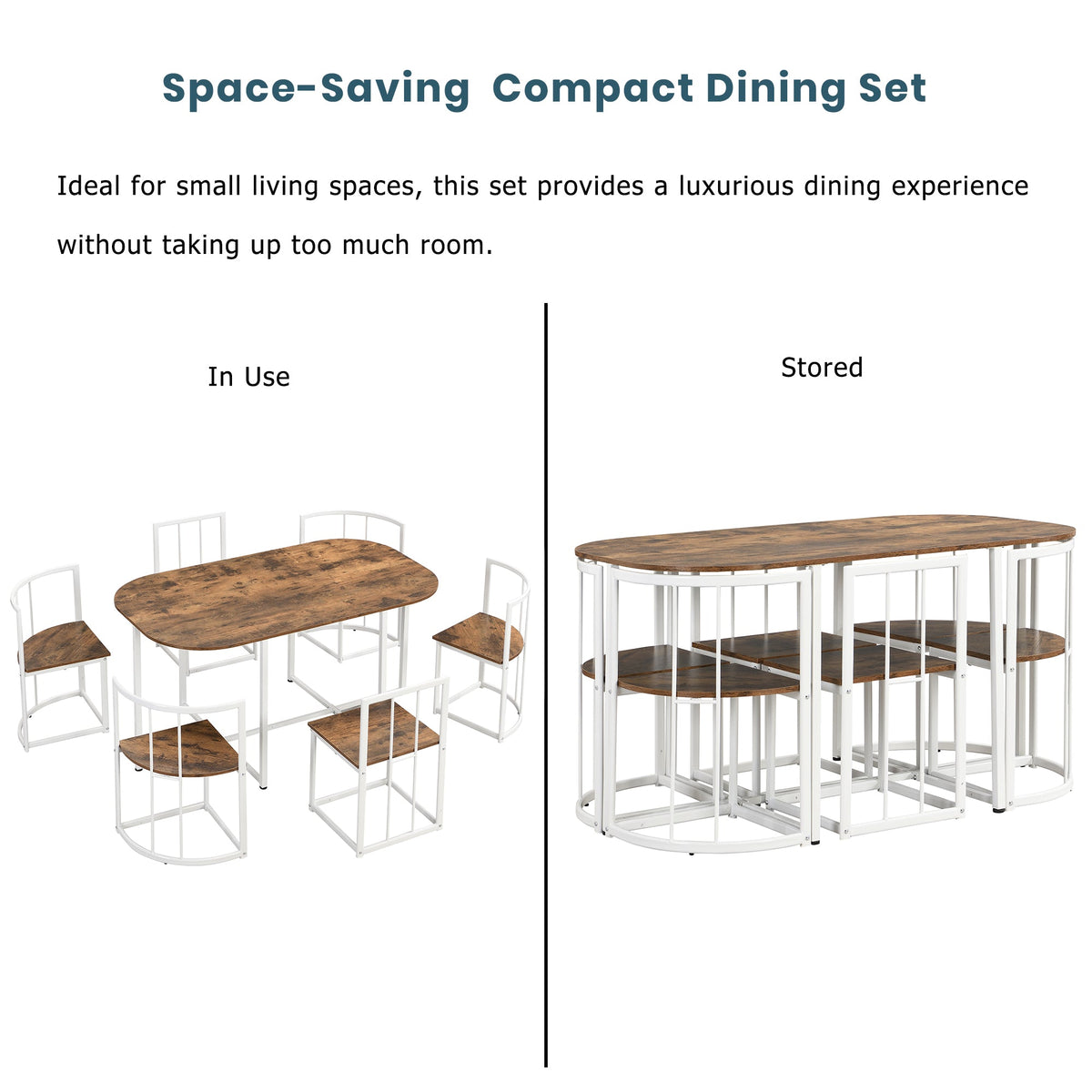 Compact 7-Piece Dining Table Set for 6 Small Spaces
