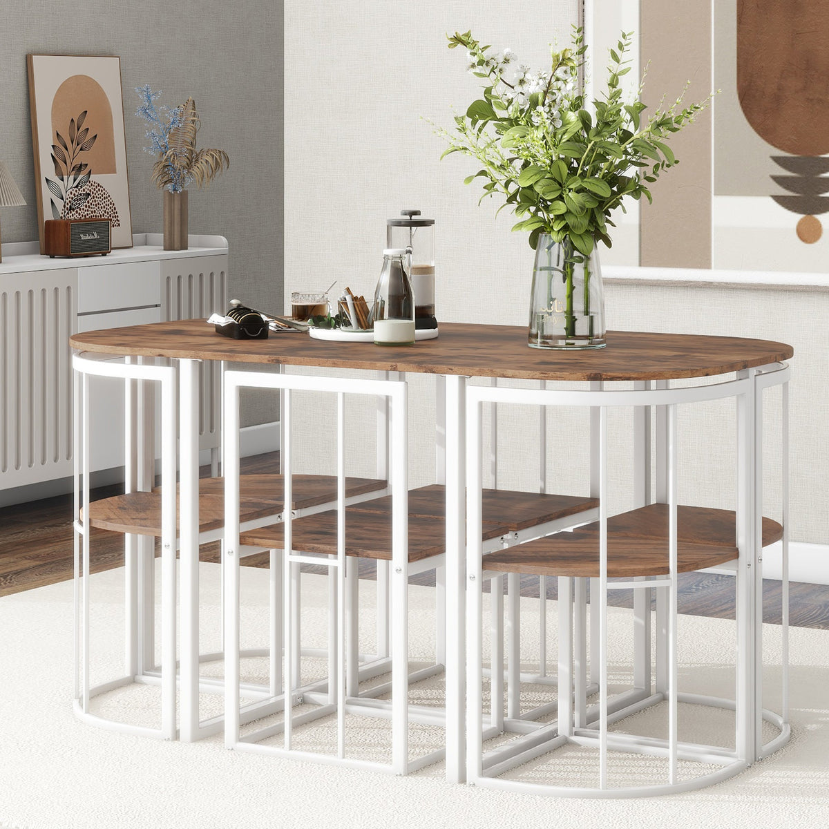 Compact 7-Piece Dining Table Set for 6 Small Spaces