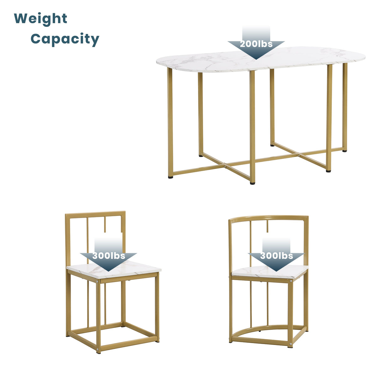 Faux Marble 7-Piece Dining Set for 6 with Gold Frame
