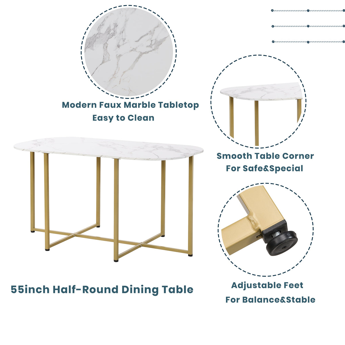 Faux Marble 7-Piece Dining Set for 6 with Gold Frame