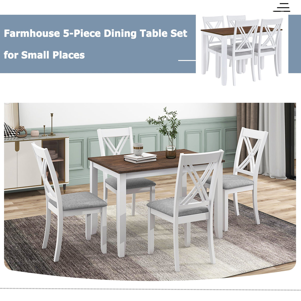 5-Piece Farmhouse Dining Table Set for Small Spaces