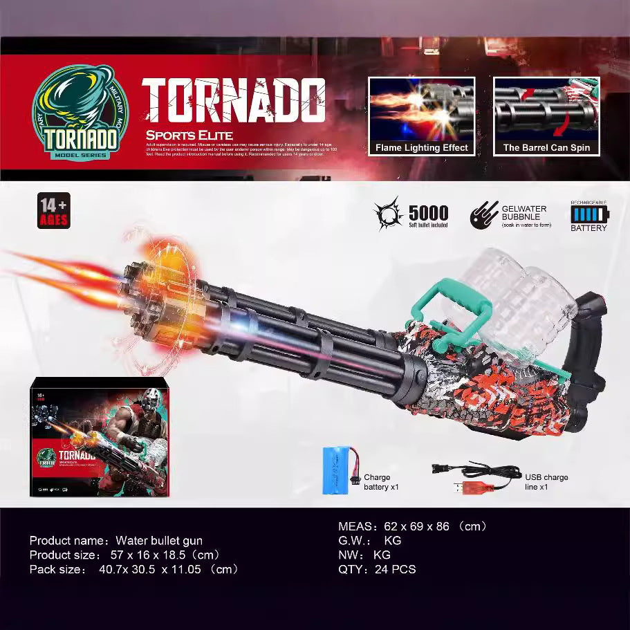 Gel Blaster Toy With Rotating Barrels & Flame Lights