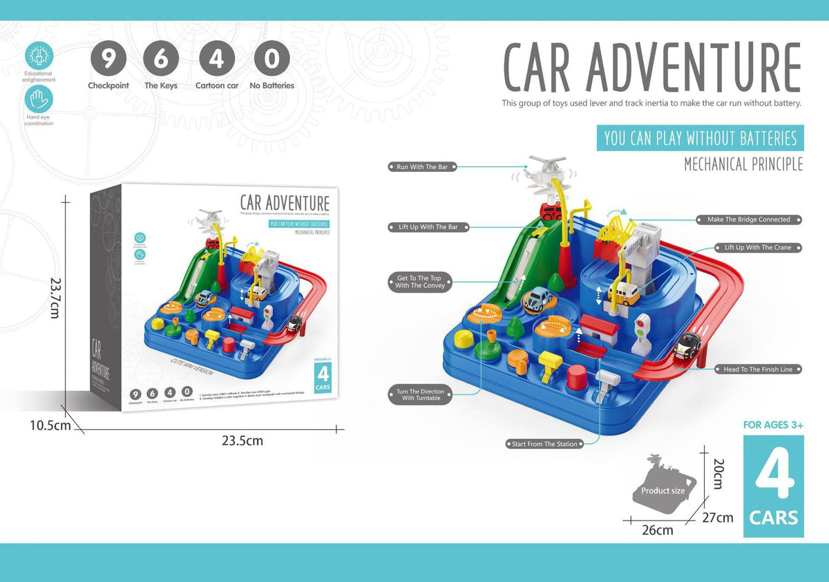 Car Adventure Track Toy, 9-Level Battery-Free Play