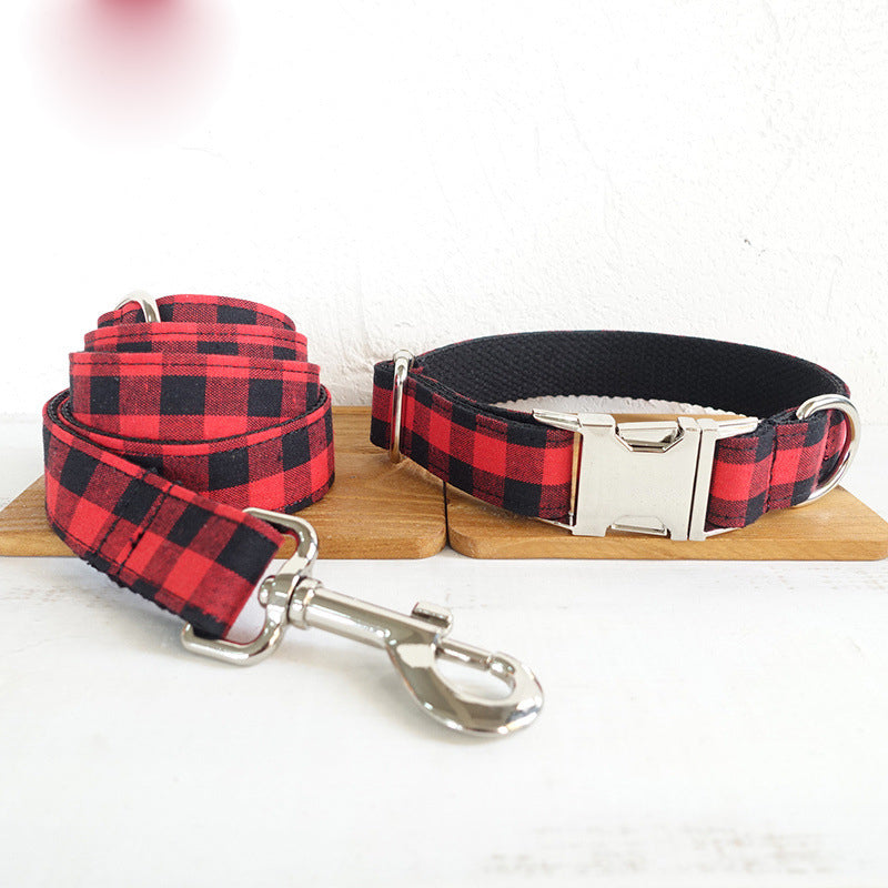 Matching Plaid Dog Collar and Leash Set for Walks