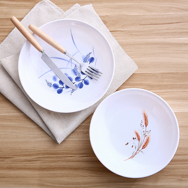 Traditional Dinner Plates Set with Wheat & Blue Decor