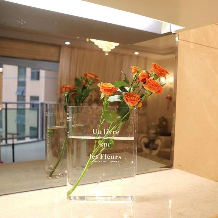 Transparent Acrylic Book Vase for Curated Flower Displays