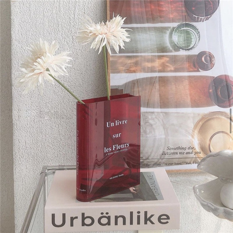 Transparent Acrylic Book Vase for Curated Flower Displays