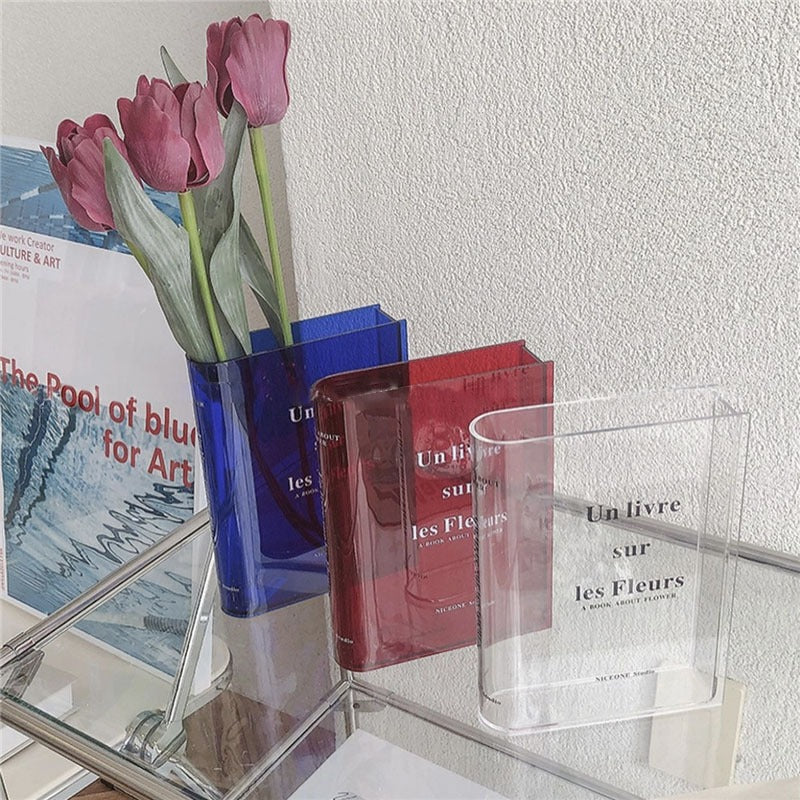 Transparent Acrylic Book Vase for Curated Flower Displays