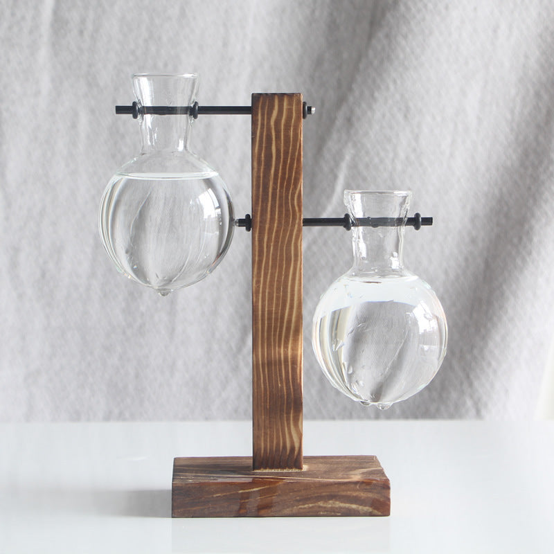 Transparent Bulb Vase With Wood Stand For Cuttings