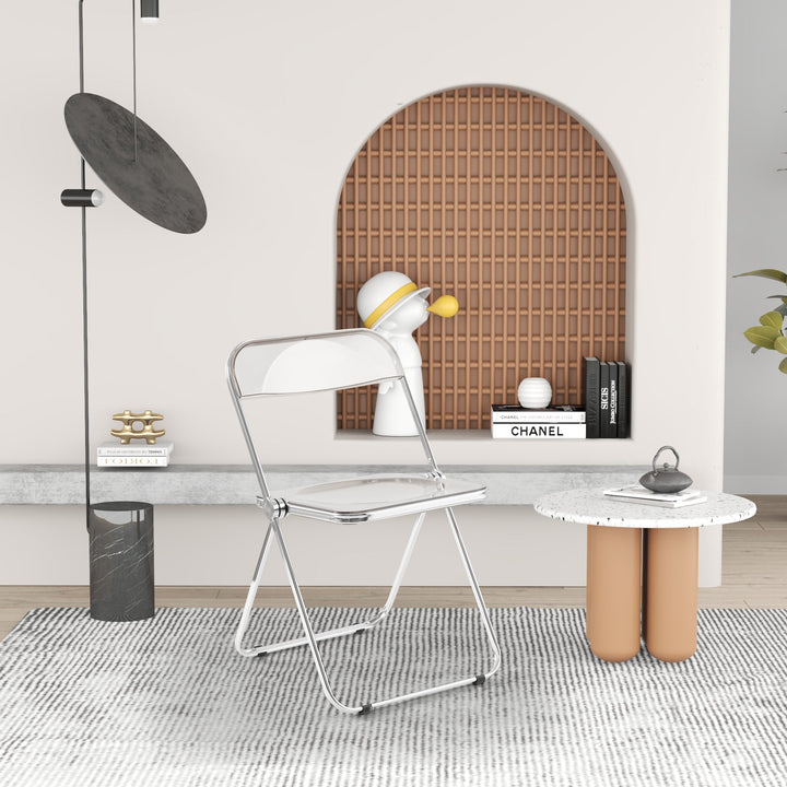 Clear Stackable Modern Folding Chair with Chrome Frame