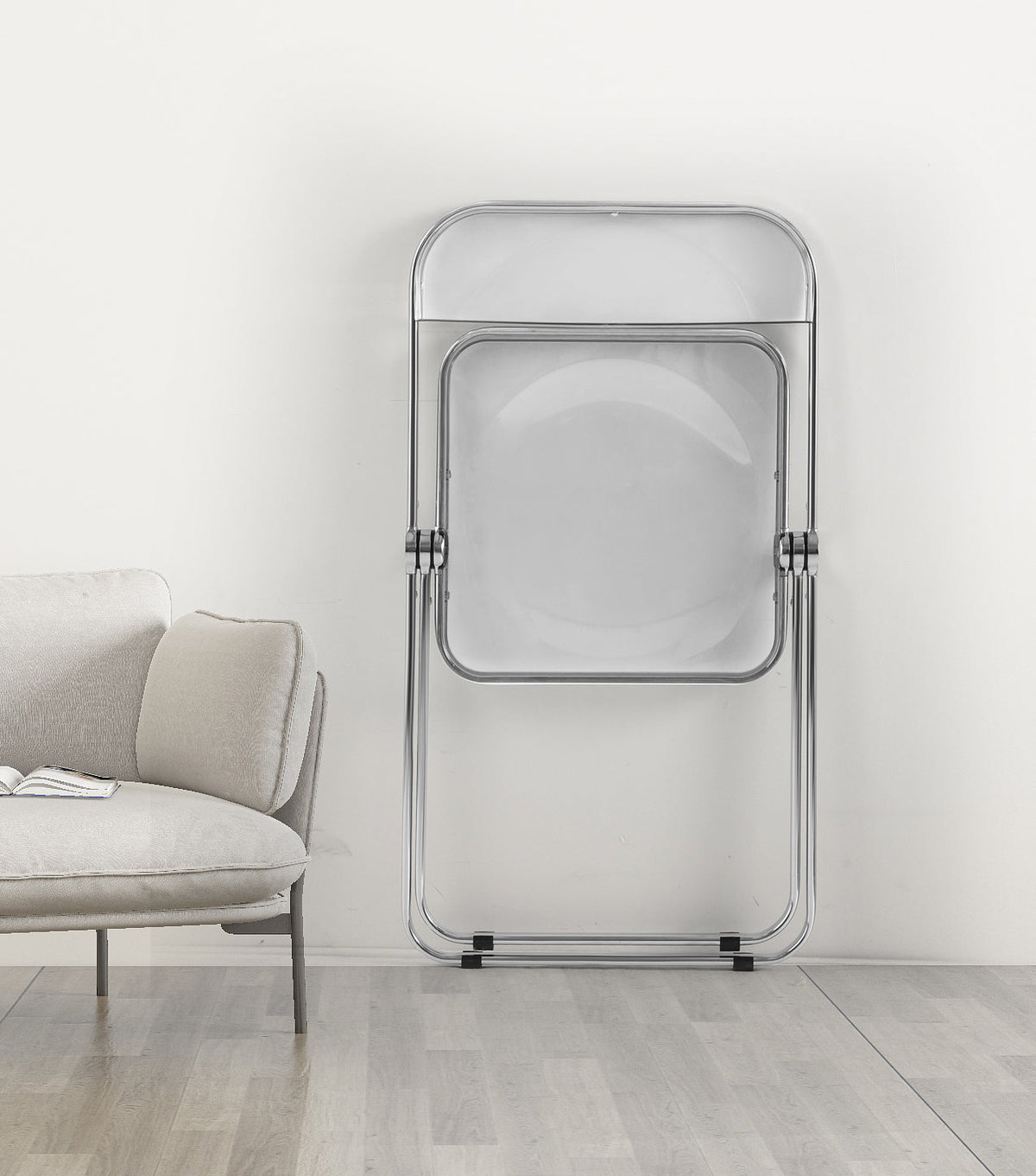 Clear Stackable Modern Folding Chair with Chrome Frame