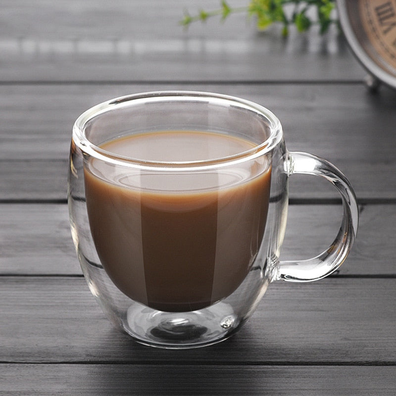 Double Wall Glass Coffee Mug, Clear Heat-Resistant Cup