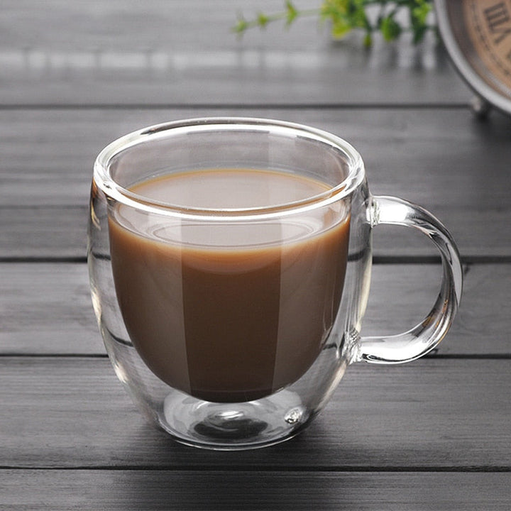 Double Wall Glass Coffee Mug, Clear Heat-Resistant Cup