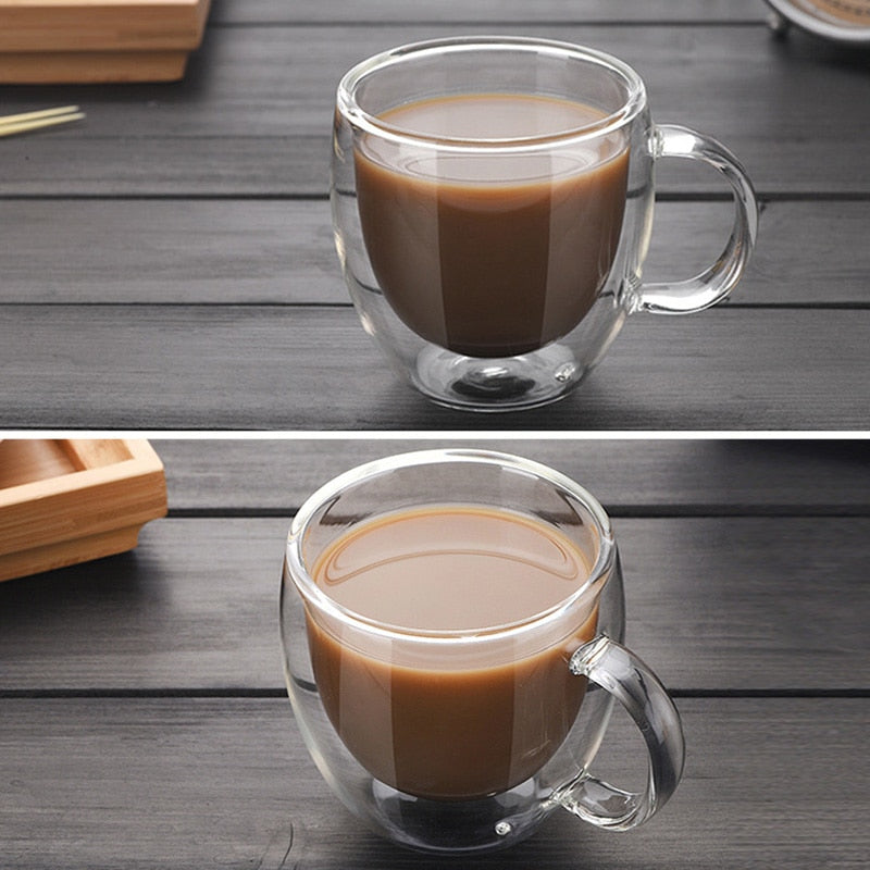 Double Wall Glass Coffee Mug, Clear Heat-Resistant Cup