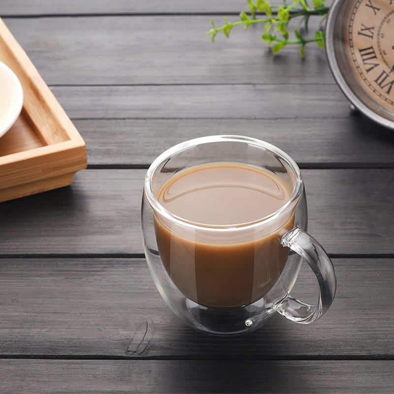 Double Wall Glass Coffee Mug, Clear Heat-Resistant Cup