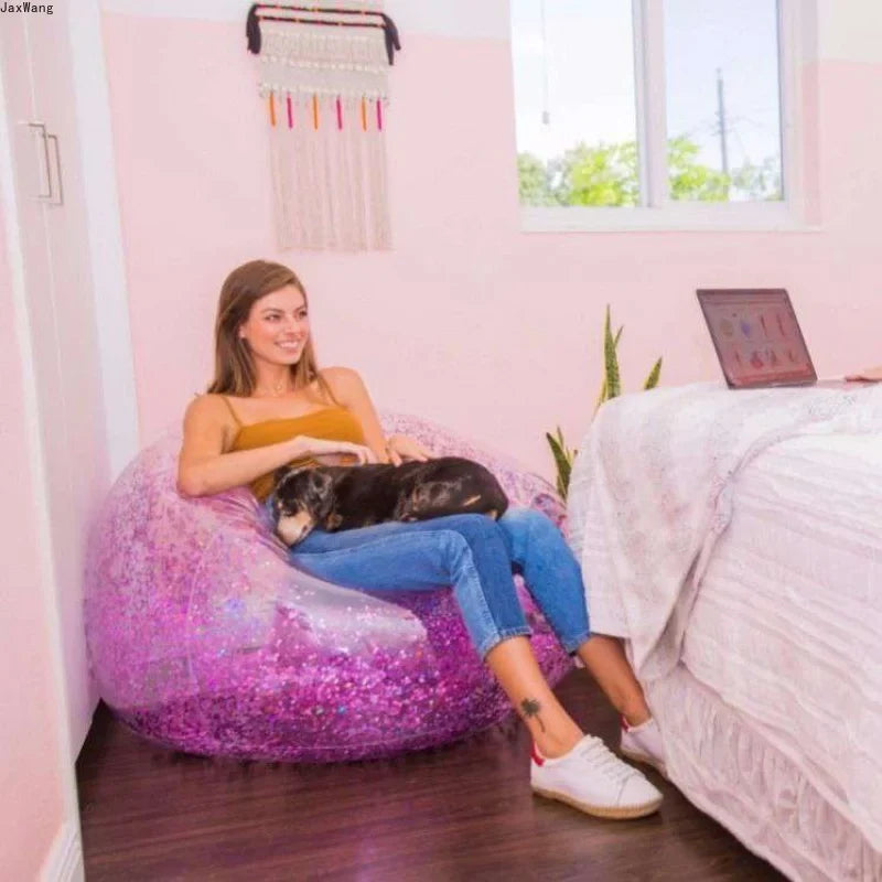 Transparent Glitter Inflatable Sofa for Bedroom Decor