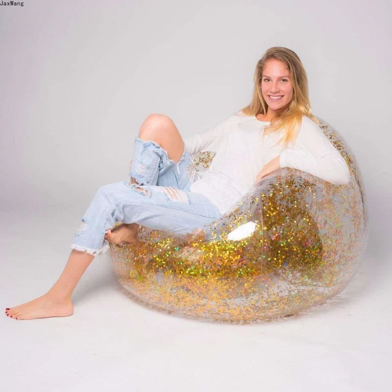 Transparent Glitter Inflatable Sofa for Bedroom Decor