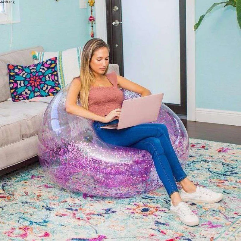 Transparent Glitter Inflatable Sofa for Bedroom Decor