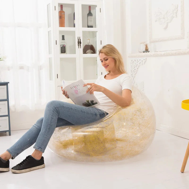Transparent Glitter Inflatable Sofa for Bedroom Decor