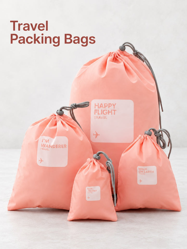 Travel Packing Bags Set | 4 Drawstring Organizers