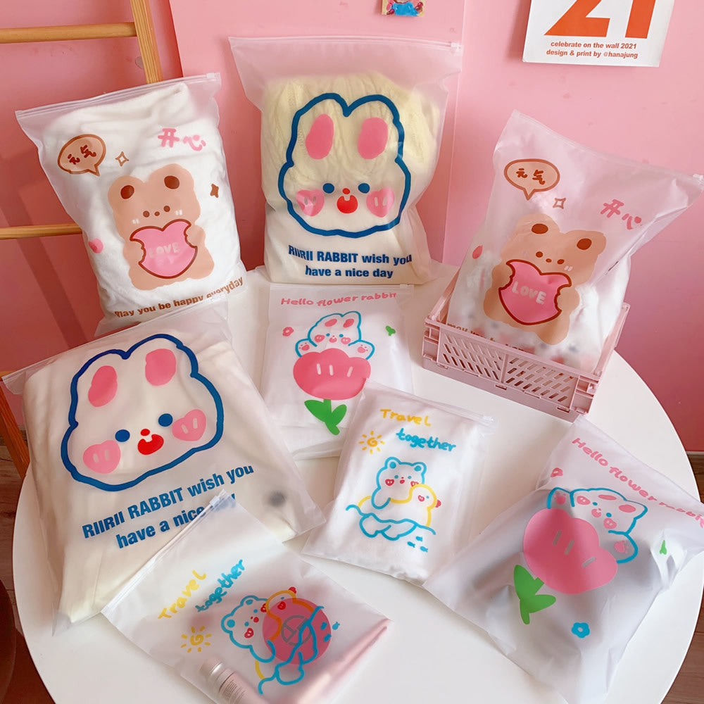 Kawaii Clear Travel Clothes Packing Bags, Zip Seal