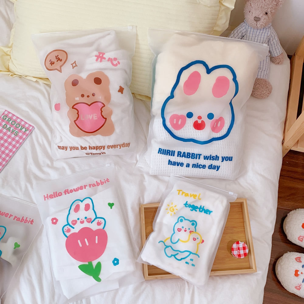 Kawaii Clear Travel Clothes Packing Bags, Zip Seal