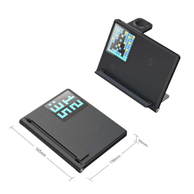 Foldable Wireless Charger Stand with Pixel LED Clock