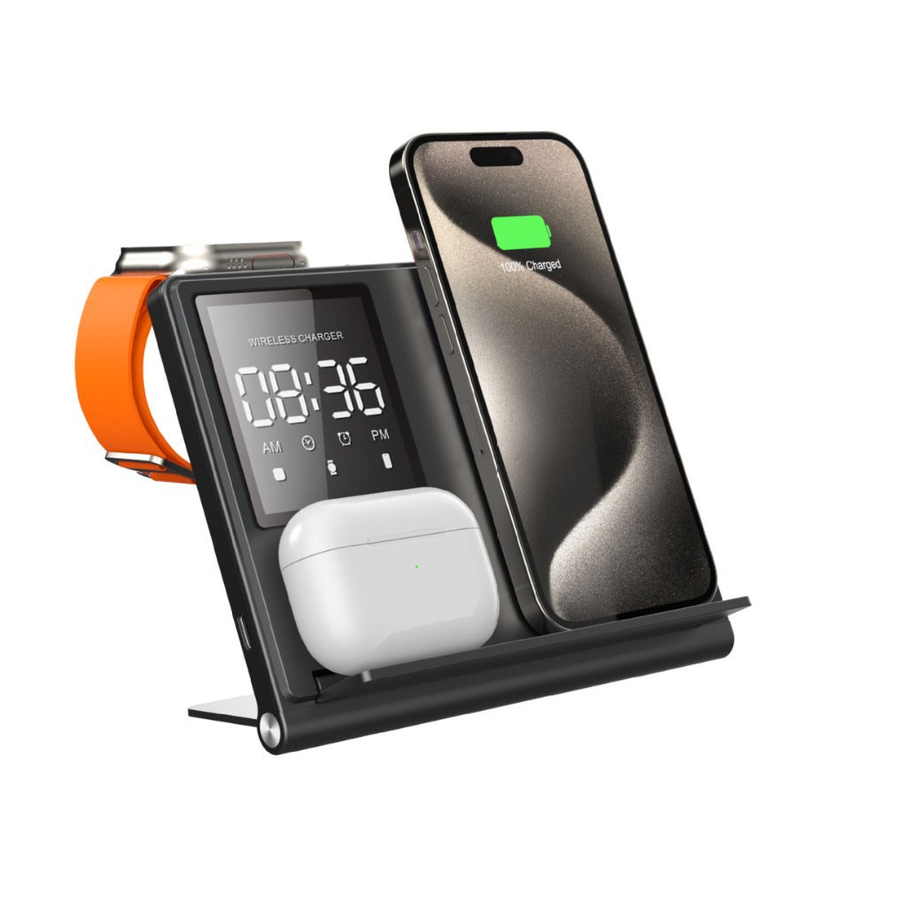 Foldable Wireless Charger Stand with Pixel LED Clock
