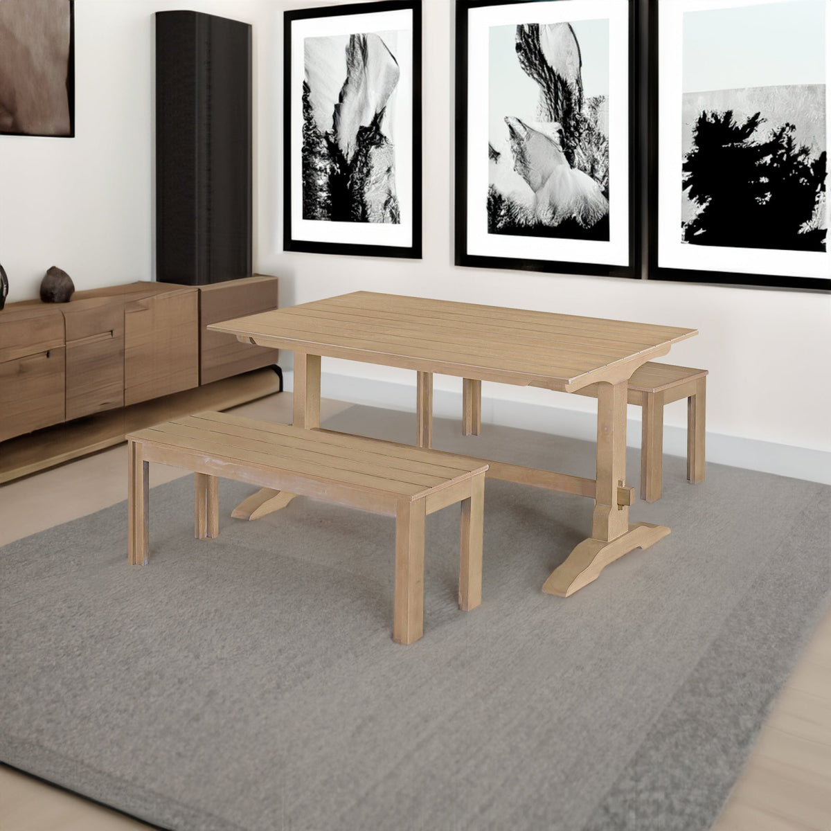 Retro Wood 3-Piece Dining Set for Four Guests