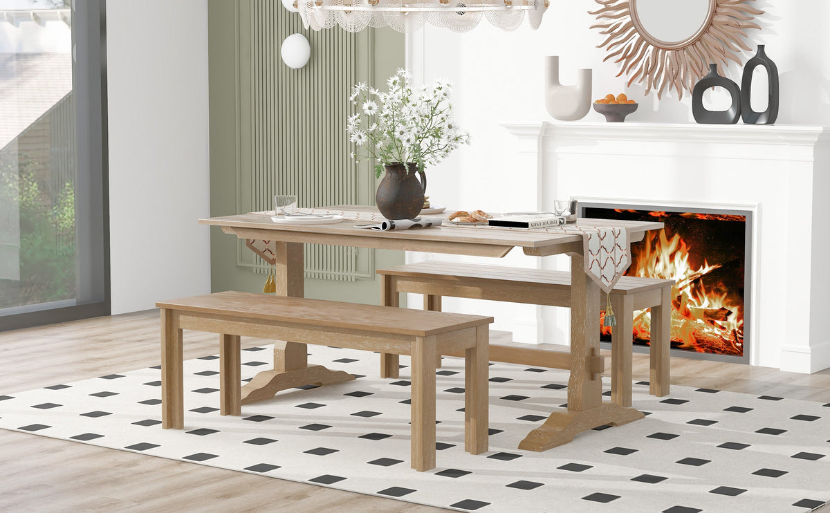 Retro Wood 3-Piece Dining Set for Four Guests