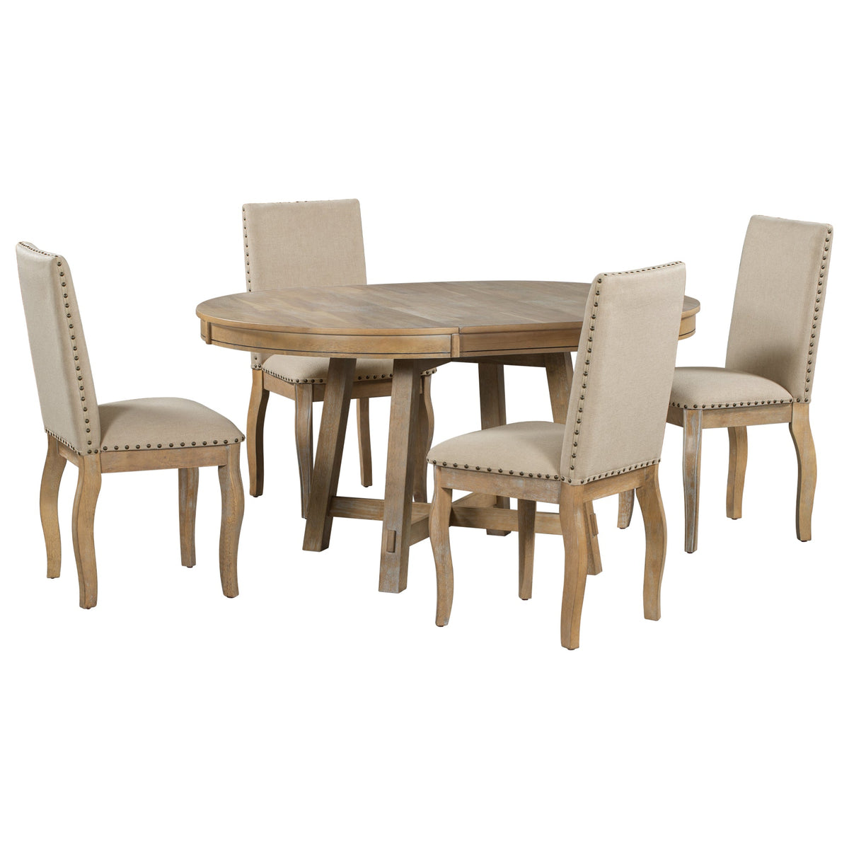 Round Extendable Farmhouse Dining Set with 4 Chairs