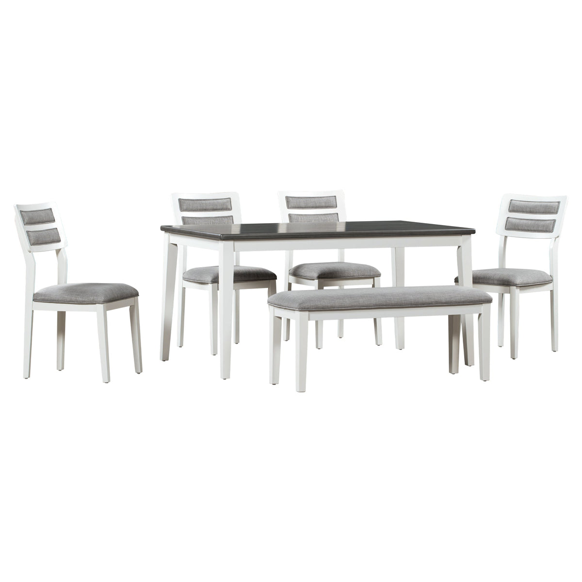 Dining Table Set with Bench, 6-Piece White and Gray