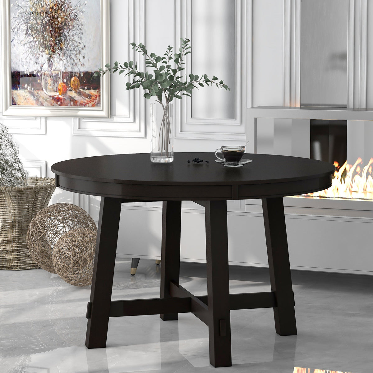 Round Extendable Farmhouse Dining Table, 42-58 Inch