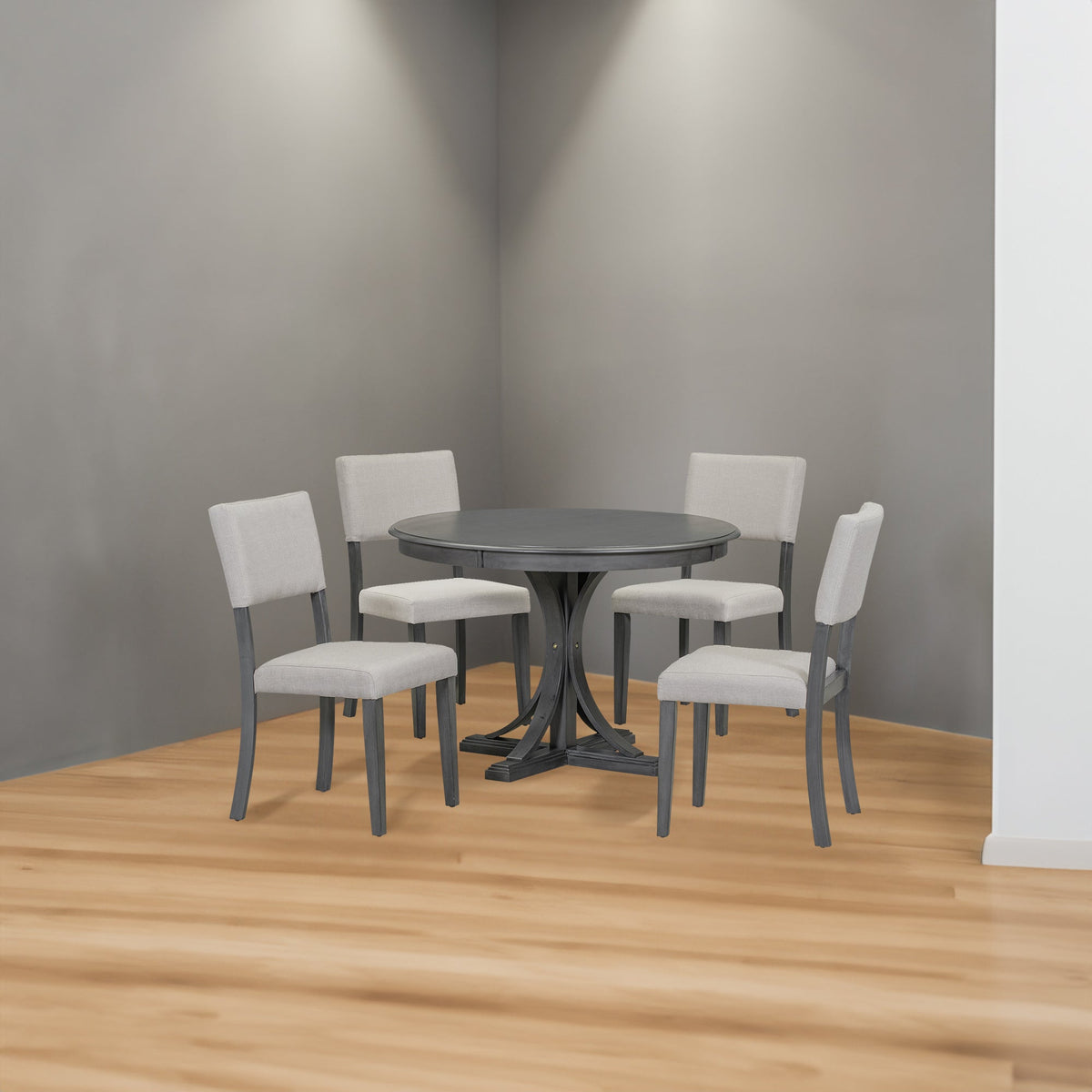 Round Dining Table Set with 4 Chairs, Dark Gray