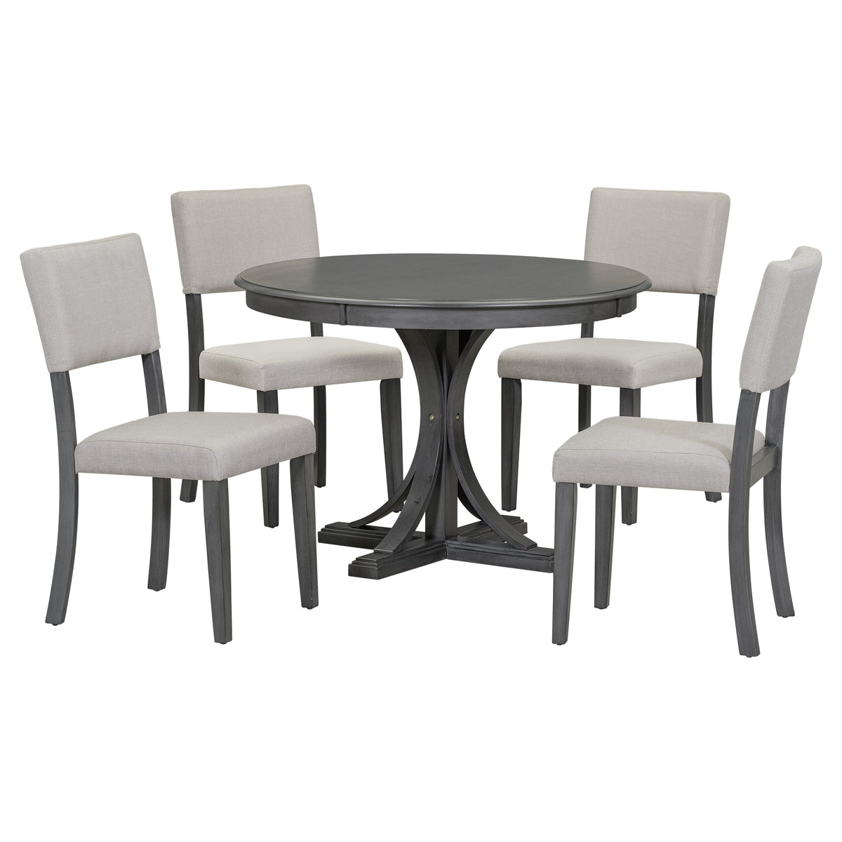 Round Dining Table Set with 4 Chairs, Dark Gray