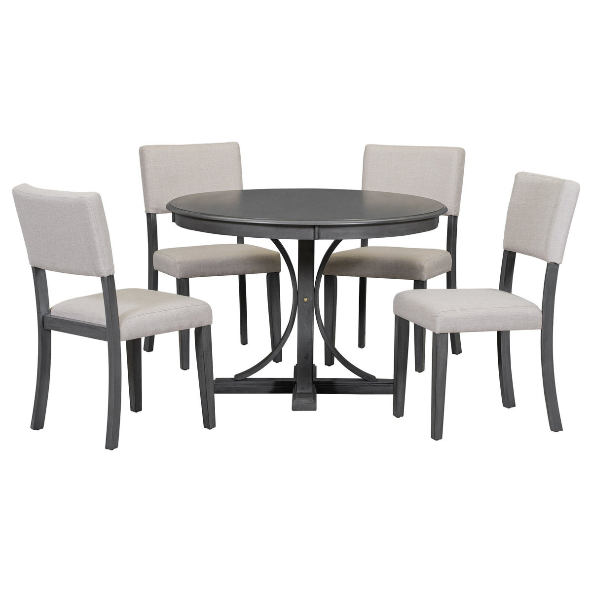 Round Dining Table Set with 4 Chairs, Dark Gray
