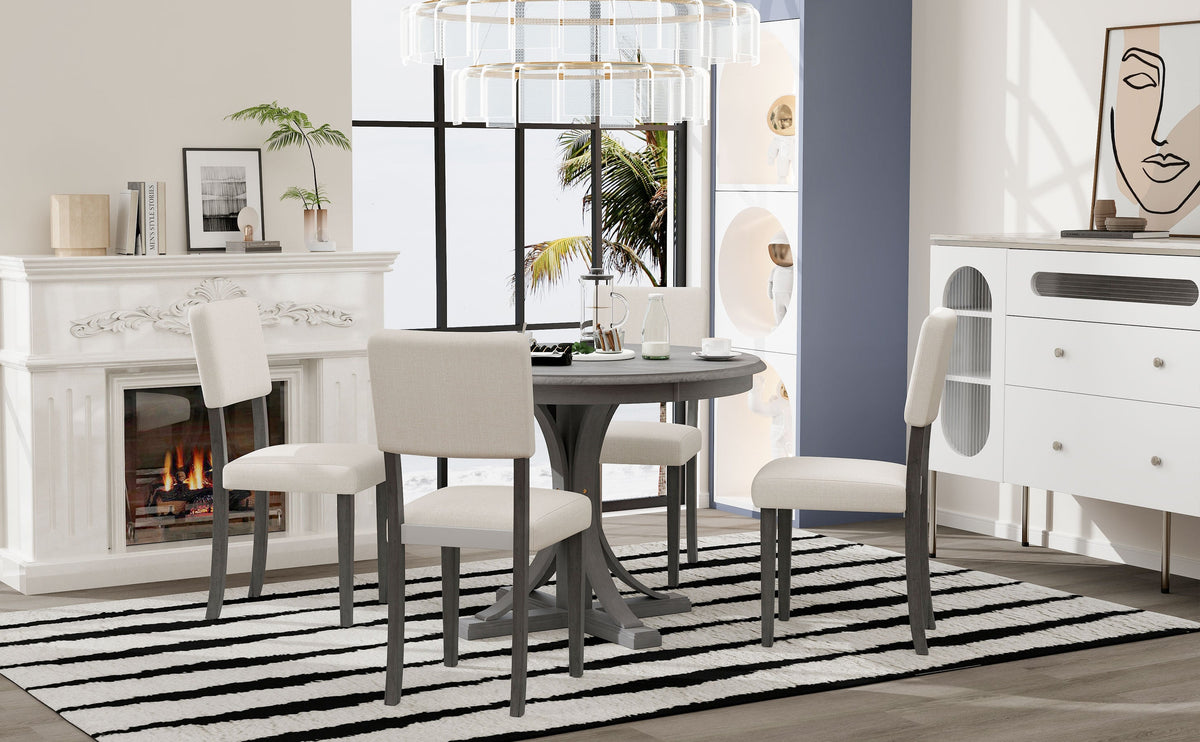 Round Dining Table Set with 4 Chairs, Dark Gray