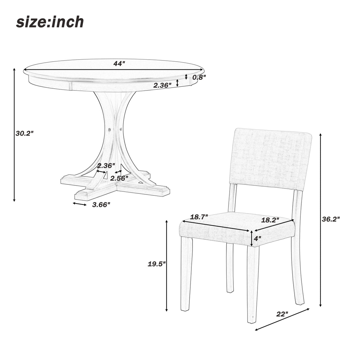 Round Dining Table Set with 4 Chairs, Dark Gray