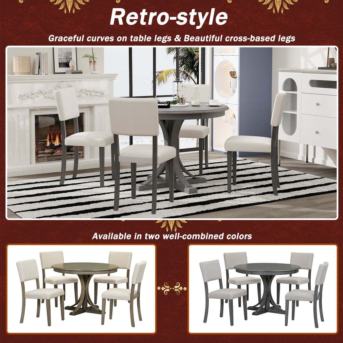 Round Dining Table Set with 4 Chairs, Dark Gray