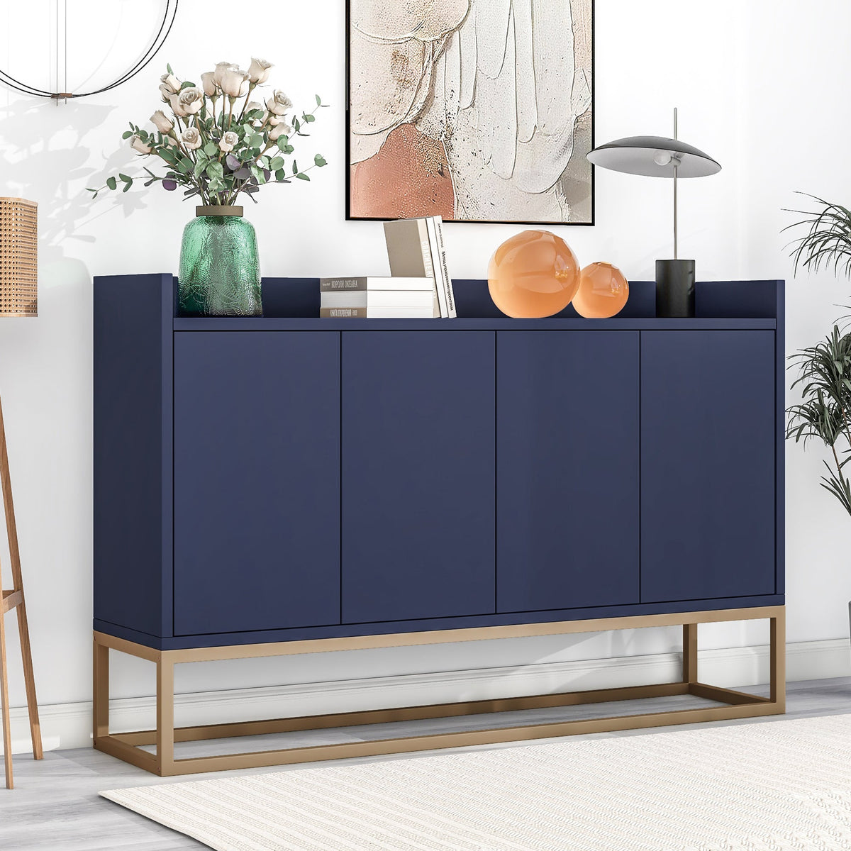 Navy Modern Sideboard Buffet Cabinet with Gold Base