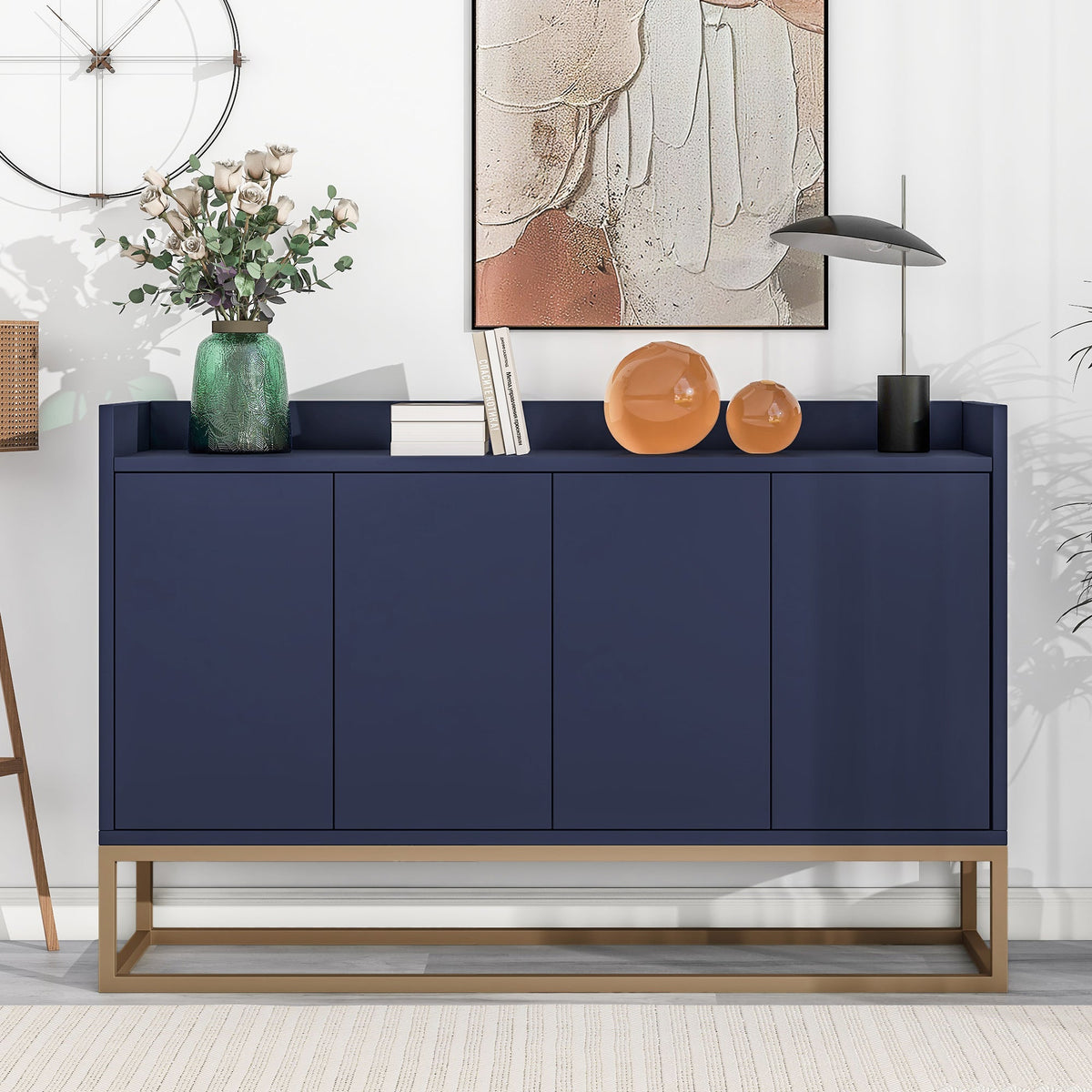 Navy Modern Sideboard Buffet Cabinet with Gold Base