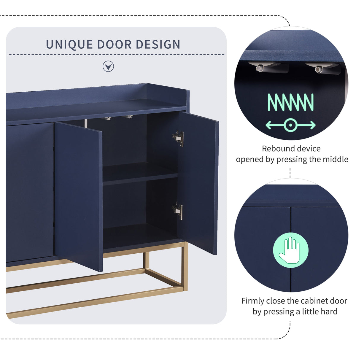 Navy Modern Sideboard Buffet Cabinet with Gold Base