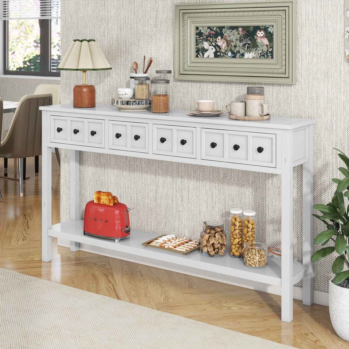 Farmhouse Entryway Console Table with 4 Drawers