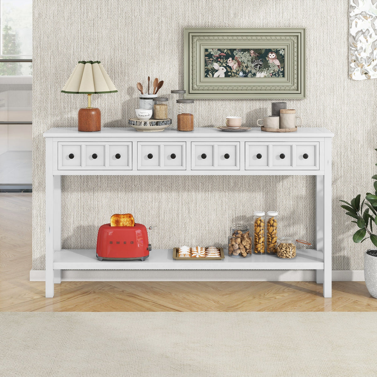 Farmhouse Entryway Console Table with 4 Drawers