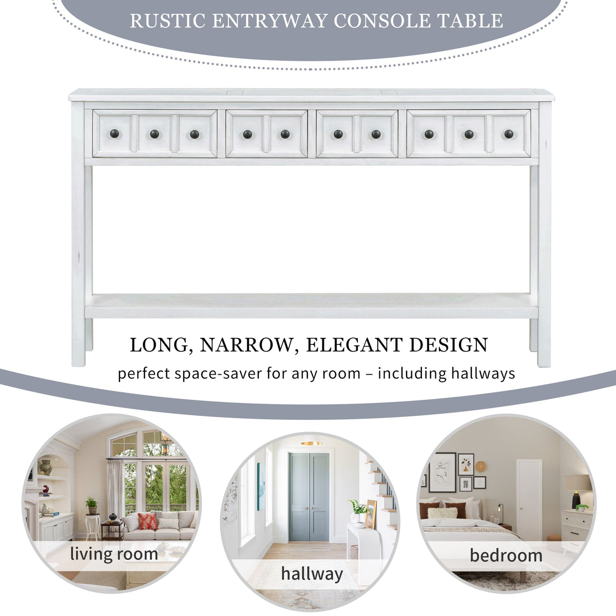 Farmhouse Entryway Console Table with 4 Drawers